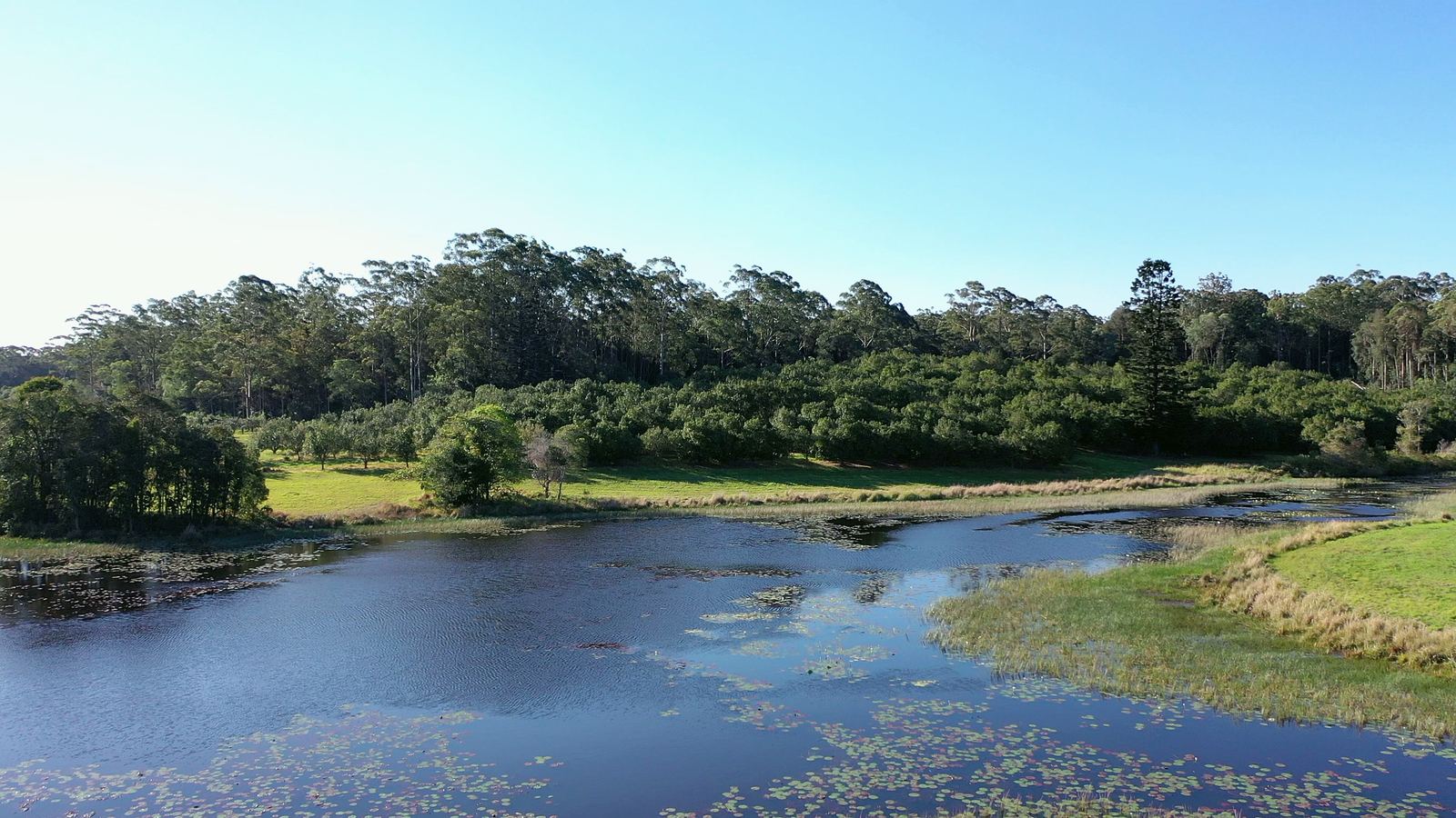 The lake and the wider estate revealed from the air at La Boscosa Estate